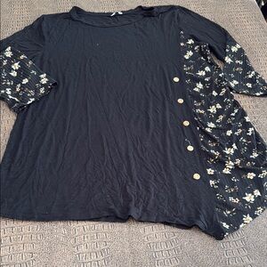 Égś Black Floral Mixed Media Tunic Top Button Detail Plus Size 1x